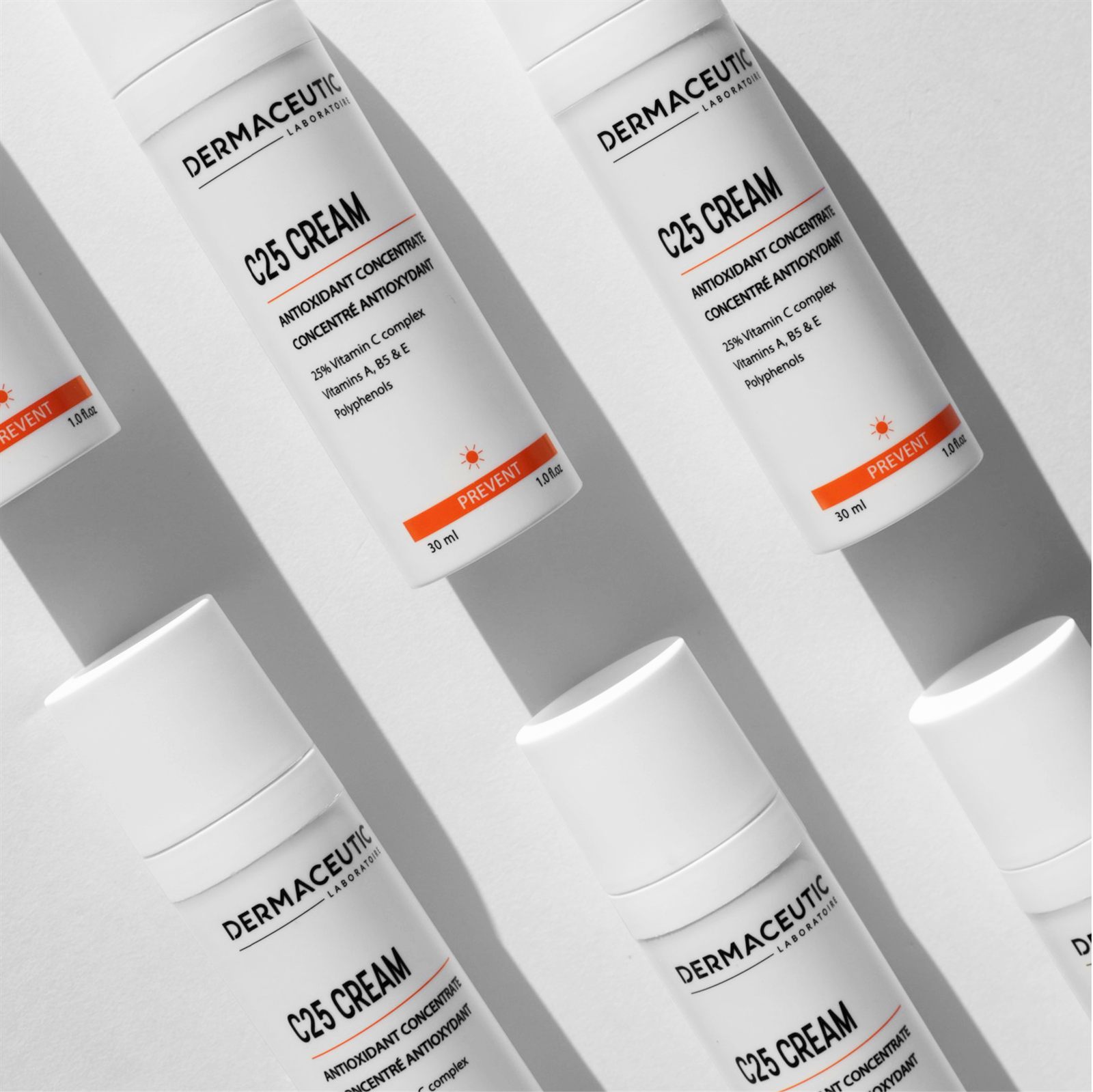 Tubes Dermaceutic C25 Cream met 25% vitamine C, een antioxidant die pigmentvlekken helpt vervagen
